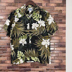 VINTAGE RJC LTD HAWAIIAN FLORAL PALM LEAFS  BUTTON UP SHIRT MENS Size M